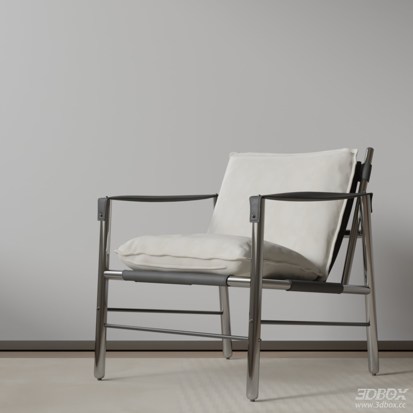 Modern Metal Frame Upholstered Armchair 3D model - front view