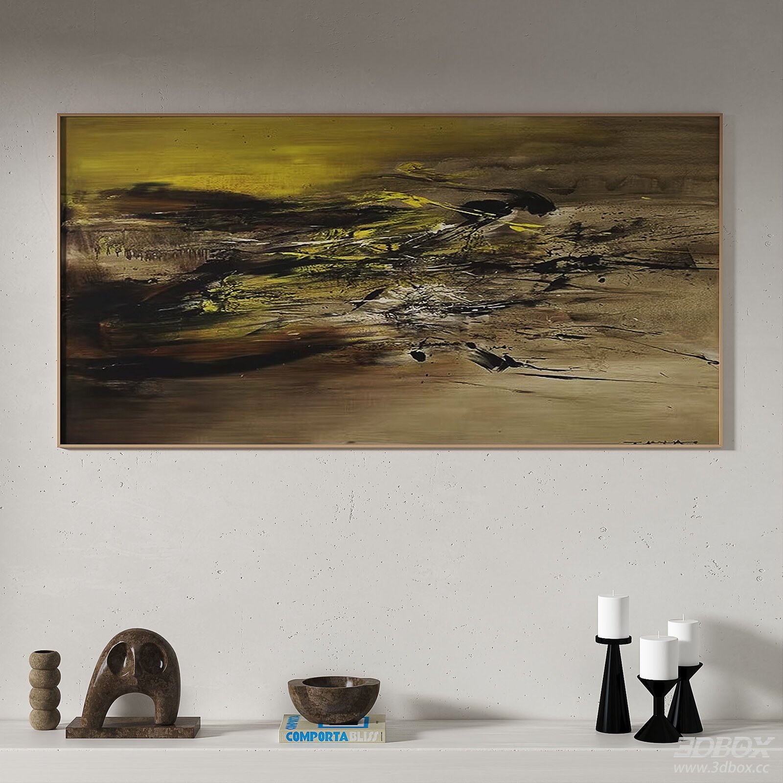 Wabi Sabi Abstract Framed Wall Art Painting 3D model - front view