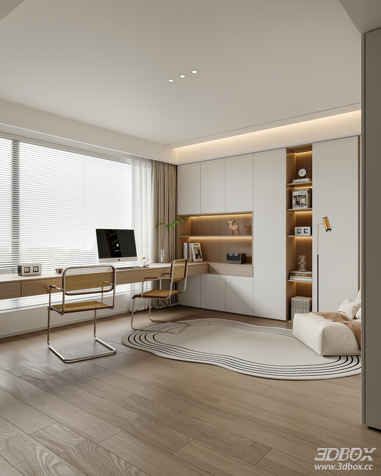 Modern Minimalist Home Work Room Scene 3D model - front view