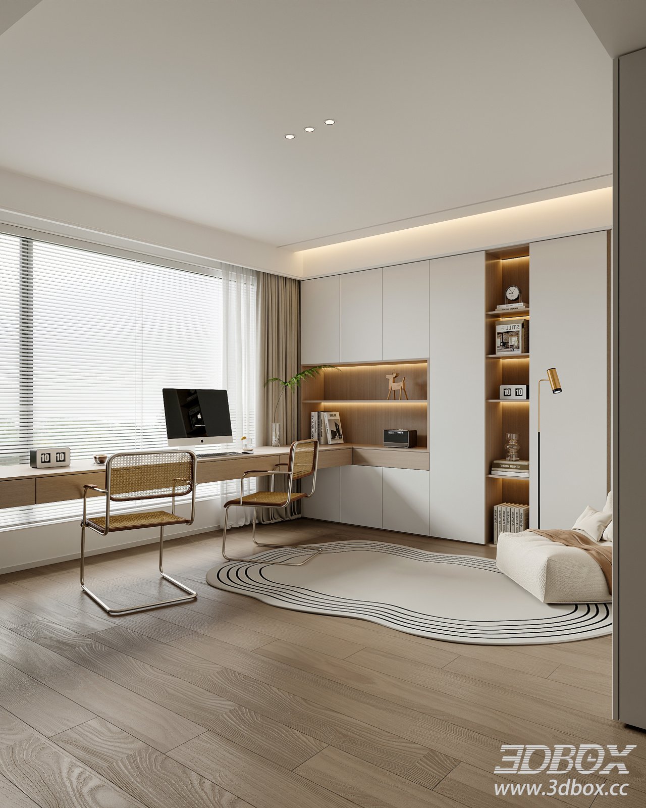 Modern Minimalist Home Work Room Scene 3D model - thumbnail 1