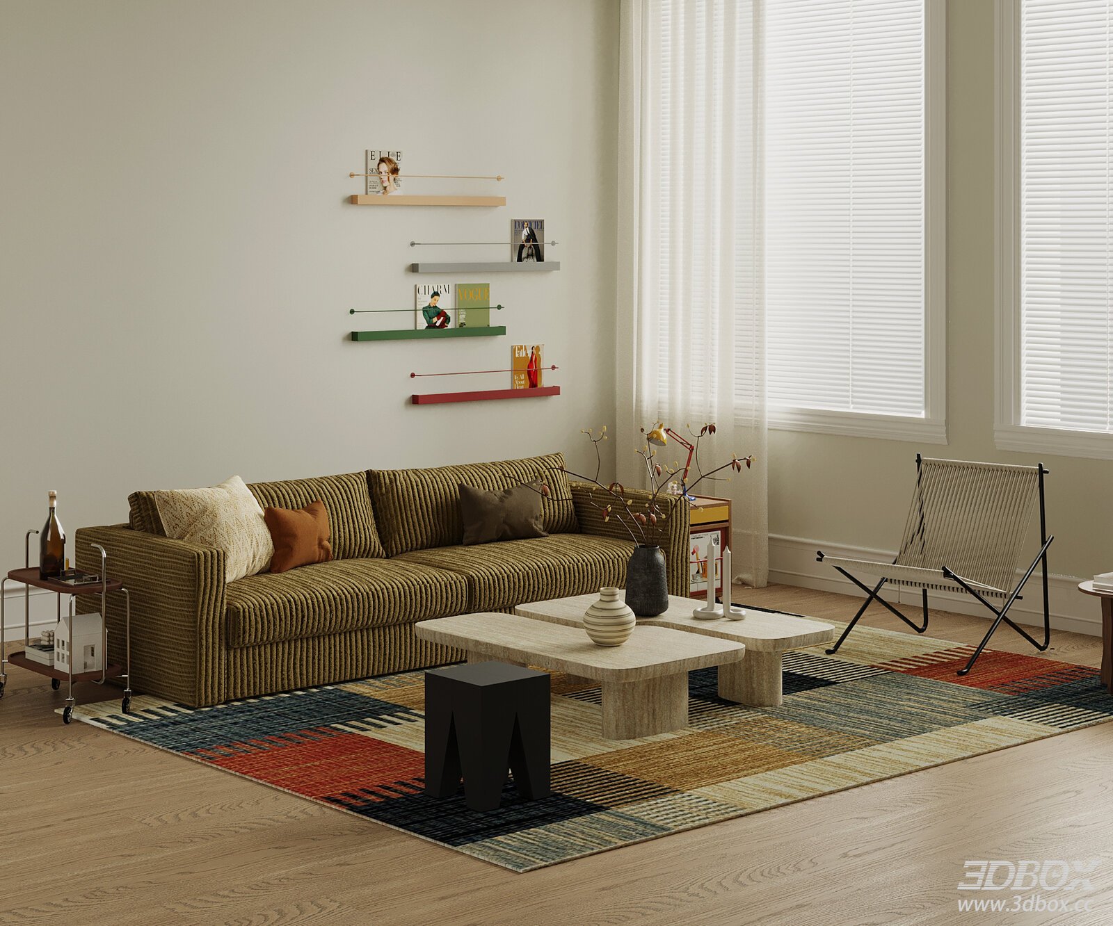 Mid Century Modern Living Room Sofa Coffee Table Set 3D model - front view