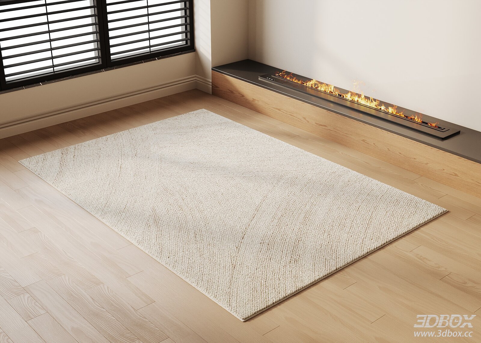 Modern Minimalist Beige Plush Living Room Carpet 3D model - front view
