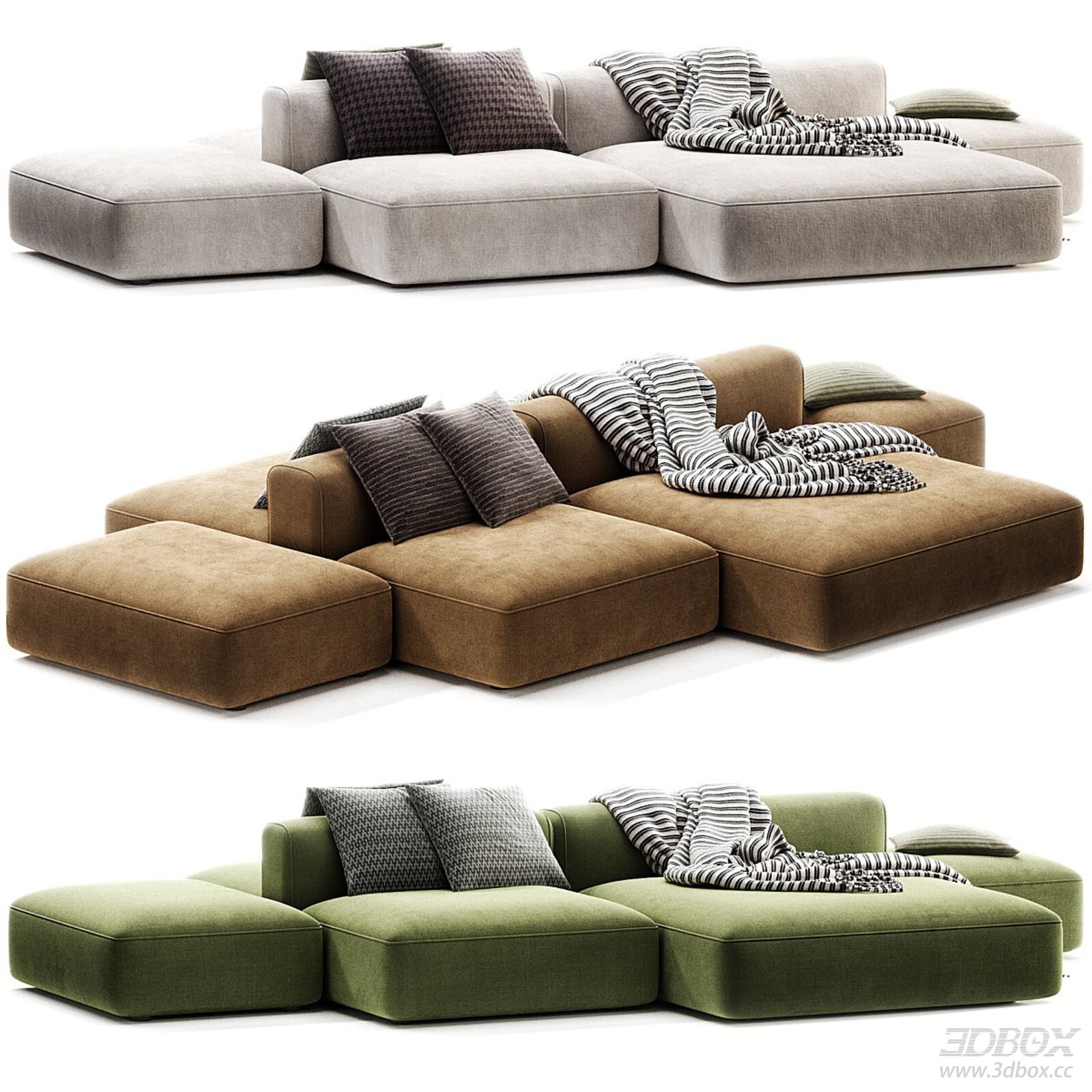 Modern Modular Sectional Fabric Leather Sofa Set 3D model - front view