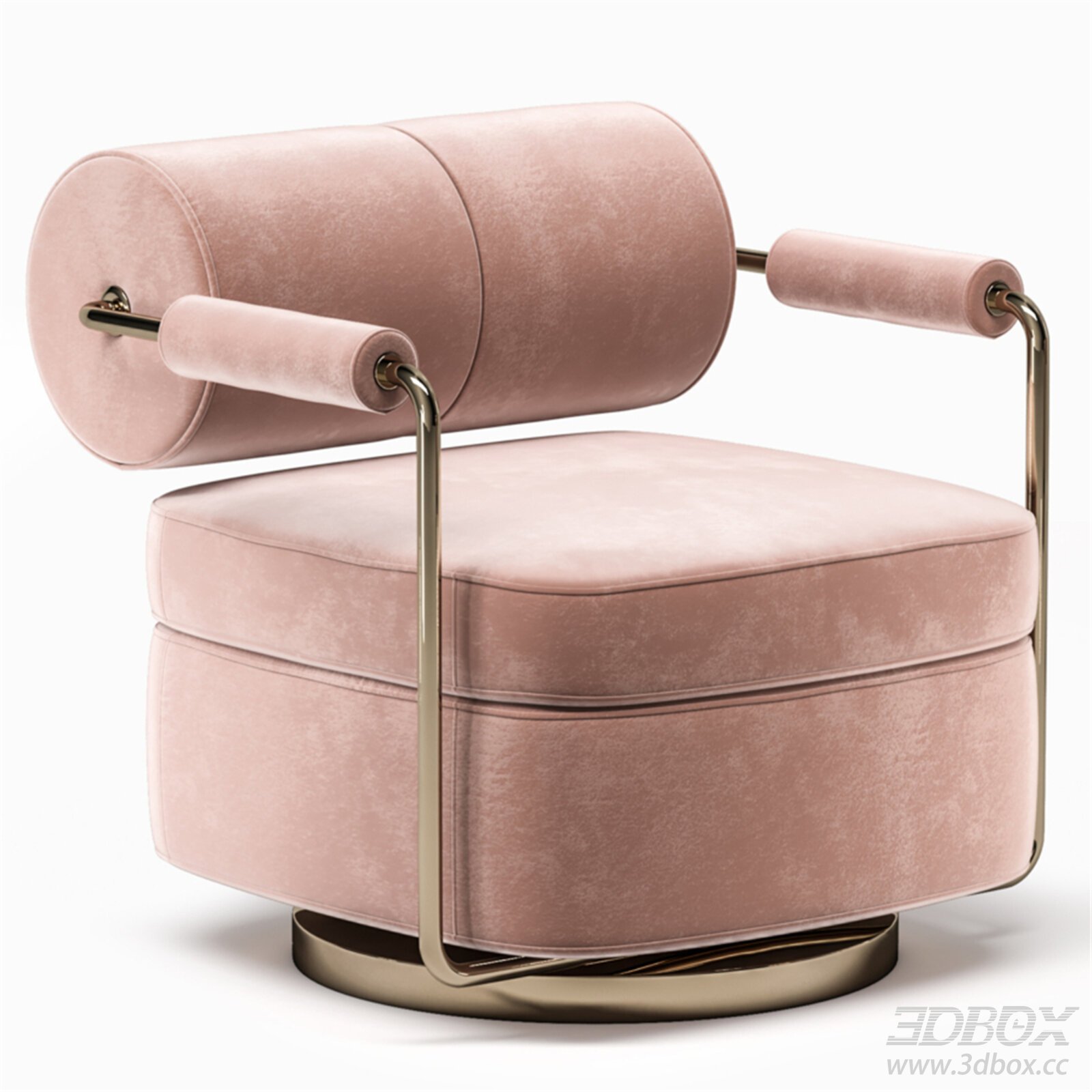 Anderson Pink Velvet Swivel Armchair 3D model - thumbnail 1