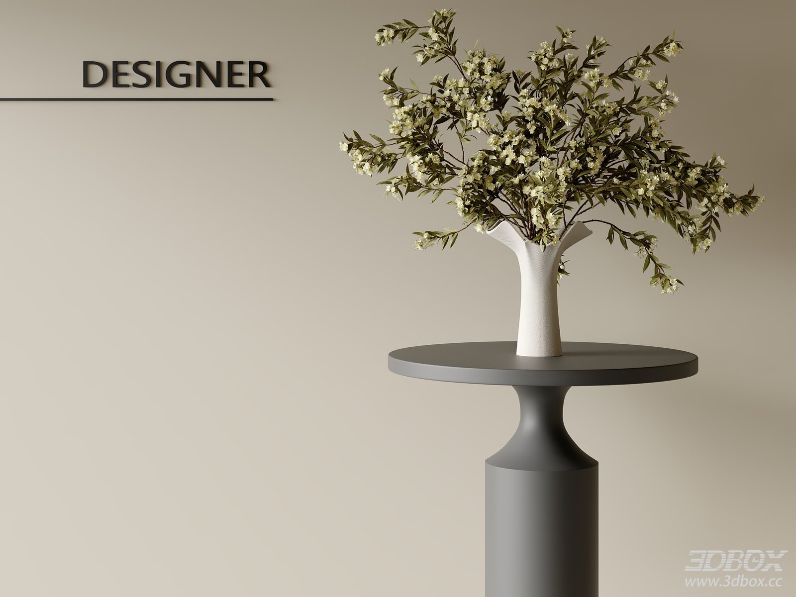 Modern Floral Arrangement with White Ceramic Vase 3D model - front view