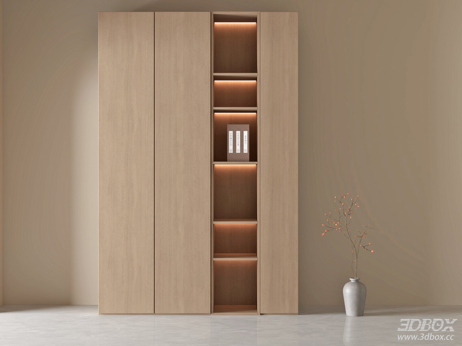 Modern Song Aesthetic Wooden Storage Display Cabinet 3D model - front view