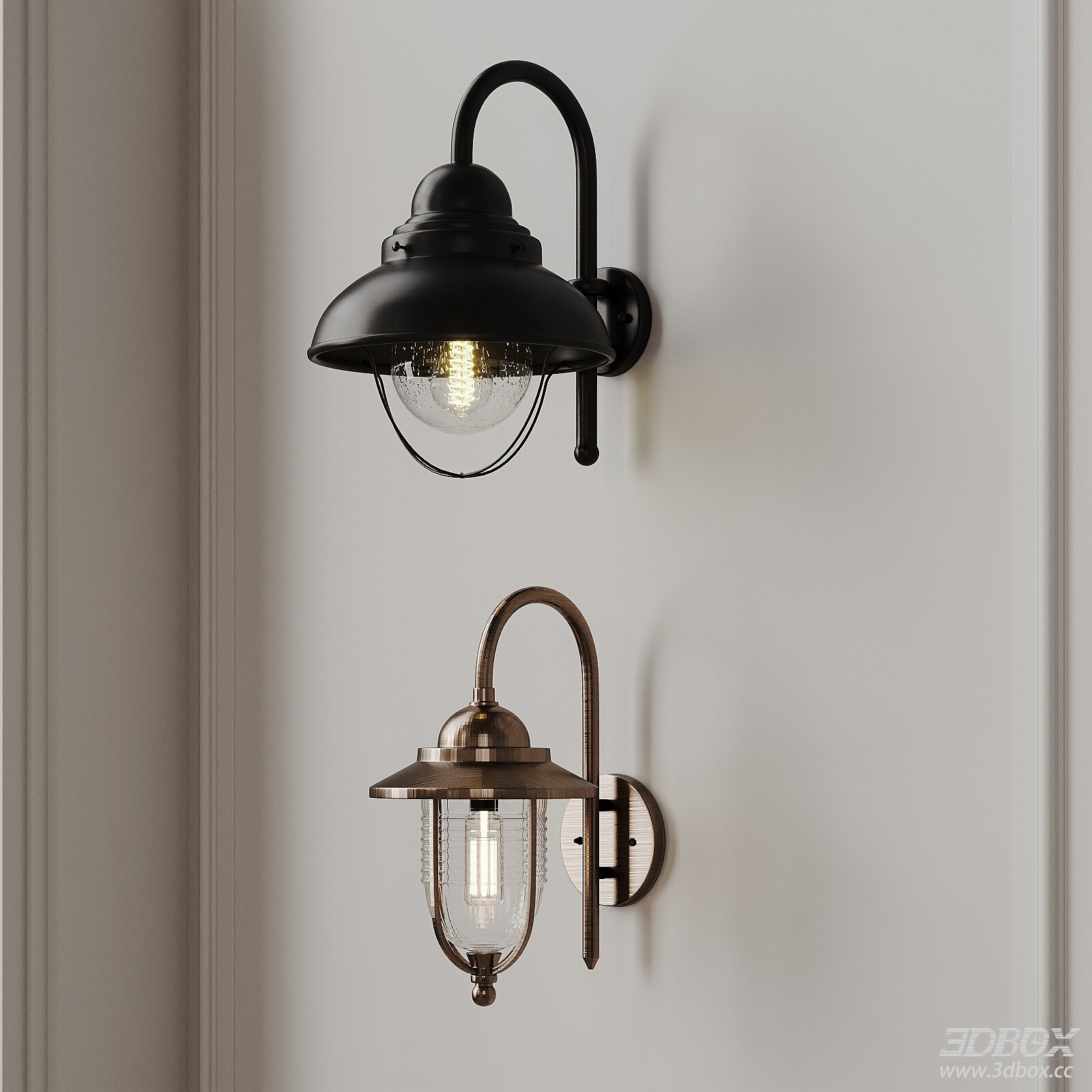 Industrial Loft Style Metal Glass Wall Lamp Set 3D model - front view