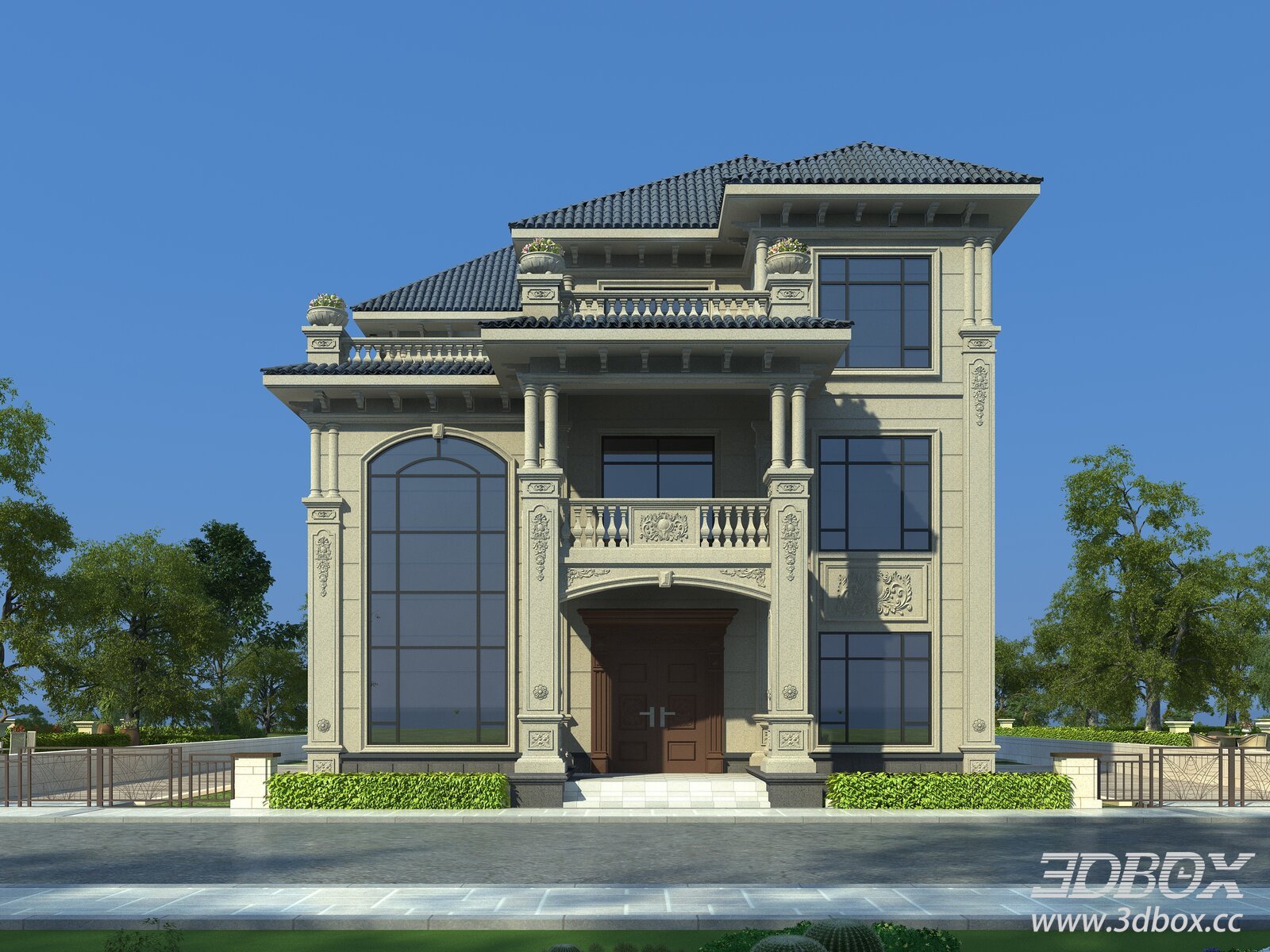 European Style Luxury Villa Exterior Scene 3D model - thumbnail 1