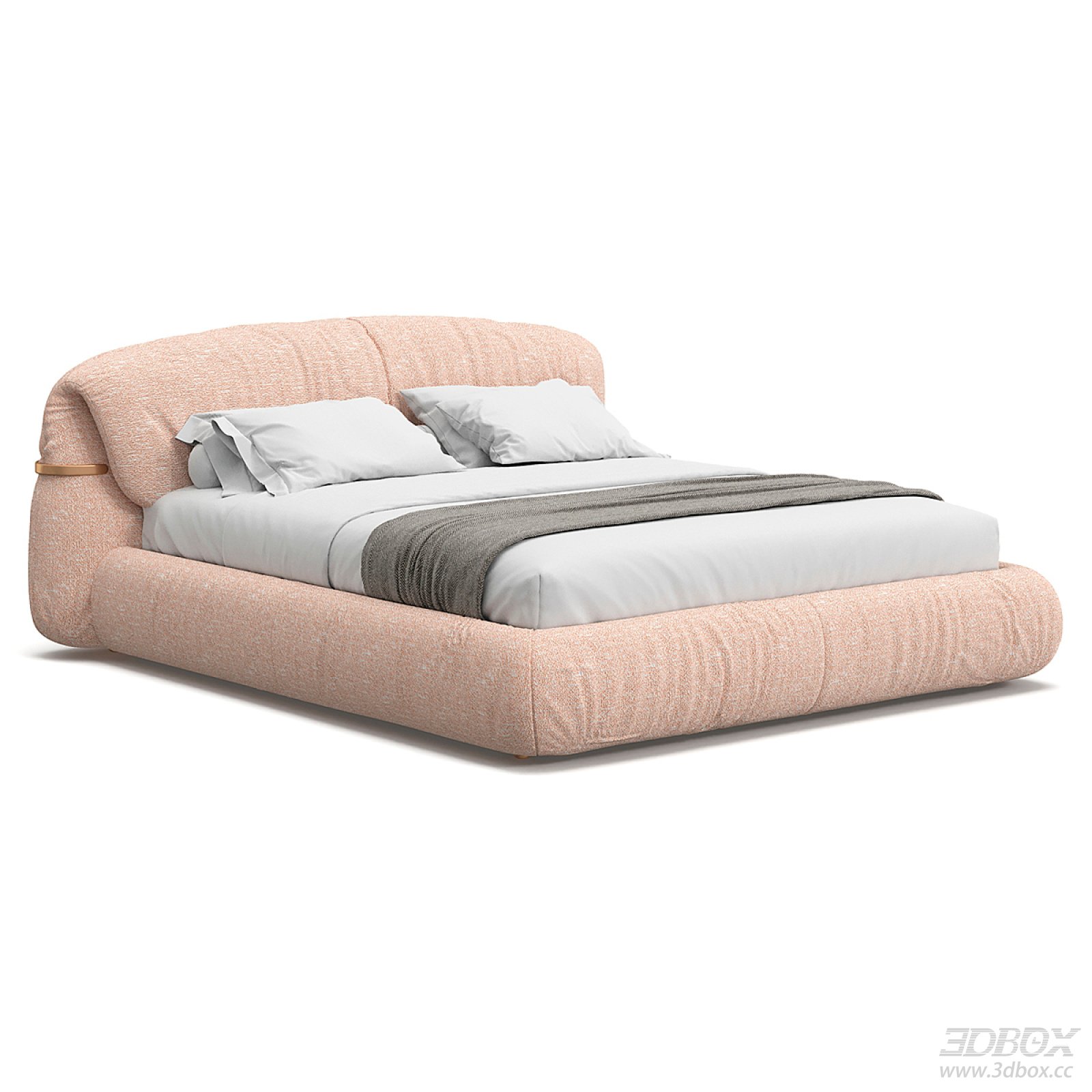 Modern Minimalist Upholstered Double Bed 3D model - front view