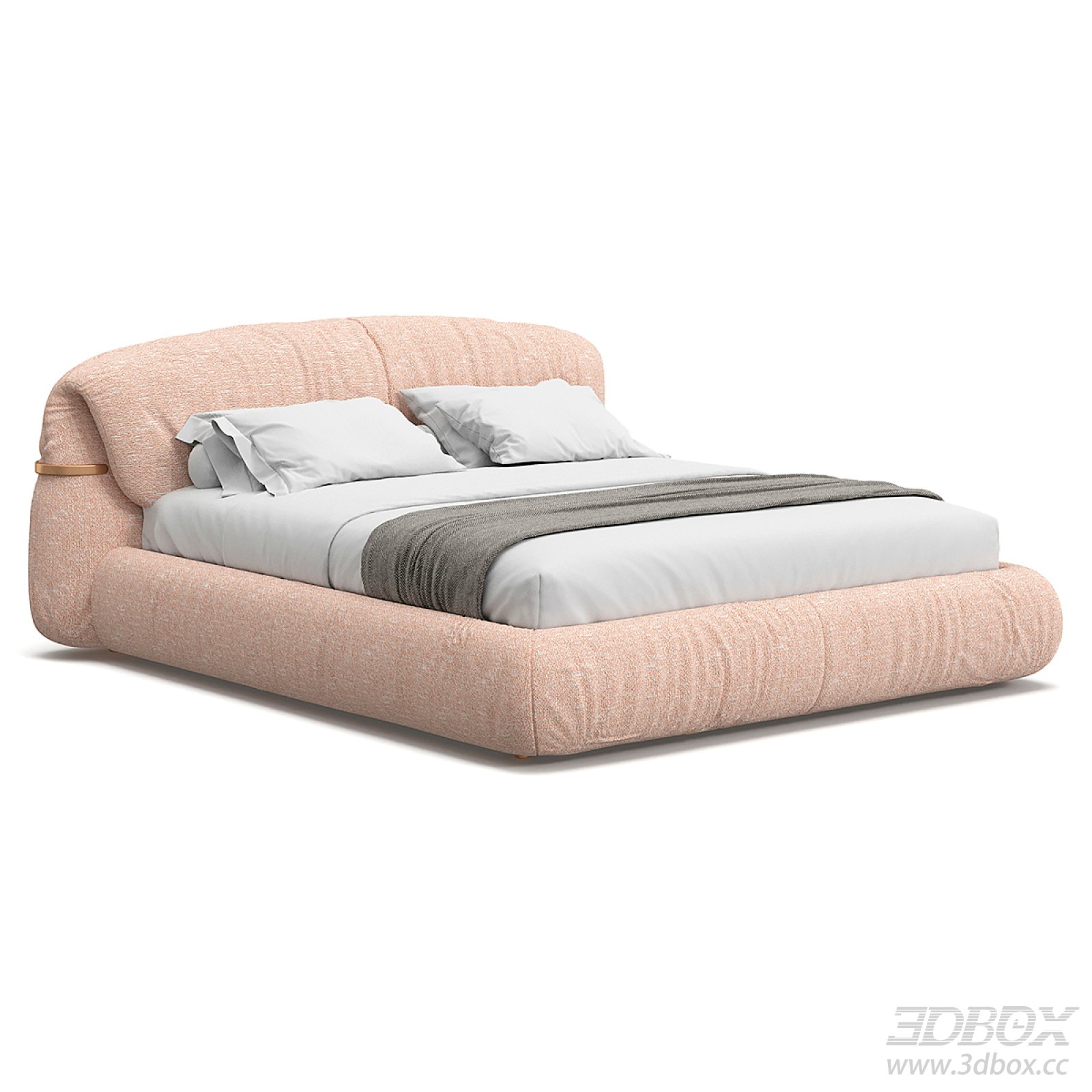 Modern Minimalist Upholstered Double Bed 3D model - thumbnail 1