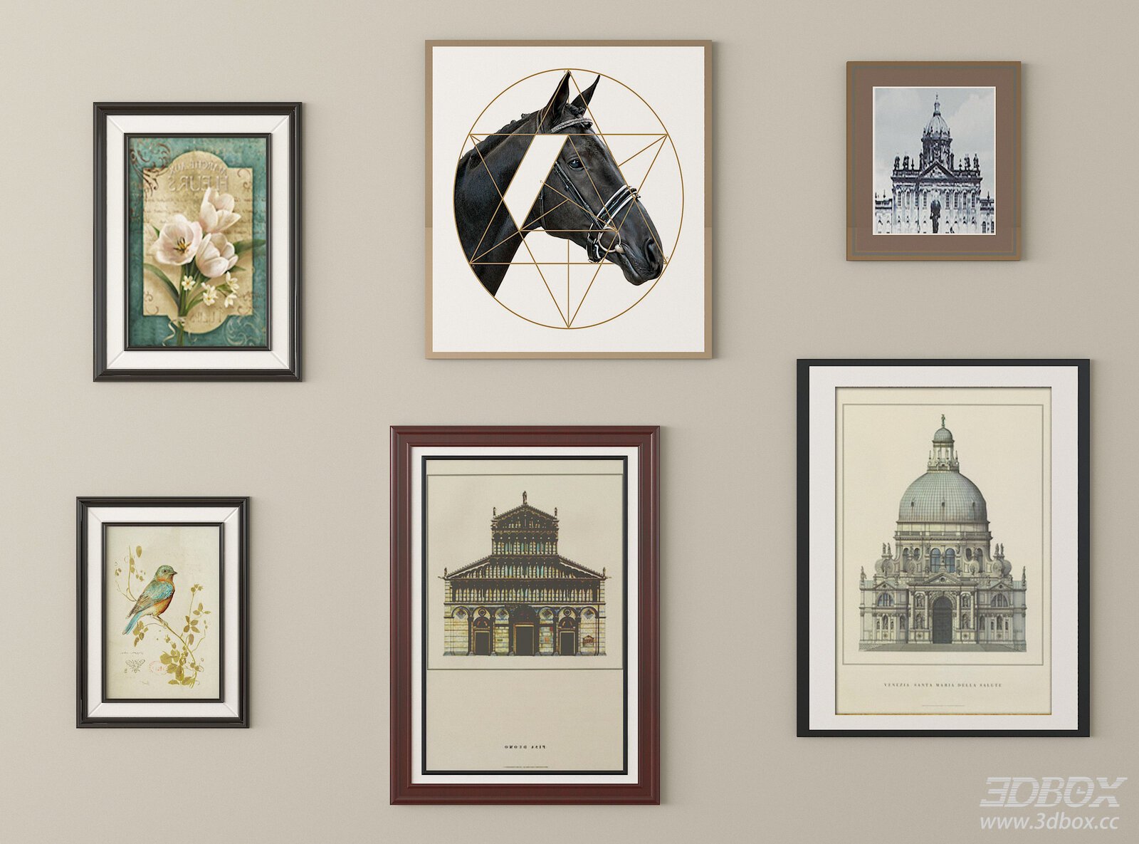French Neoclassical Decorative Wall Art Frame Set 3D model - front view