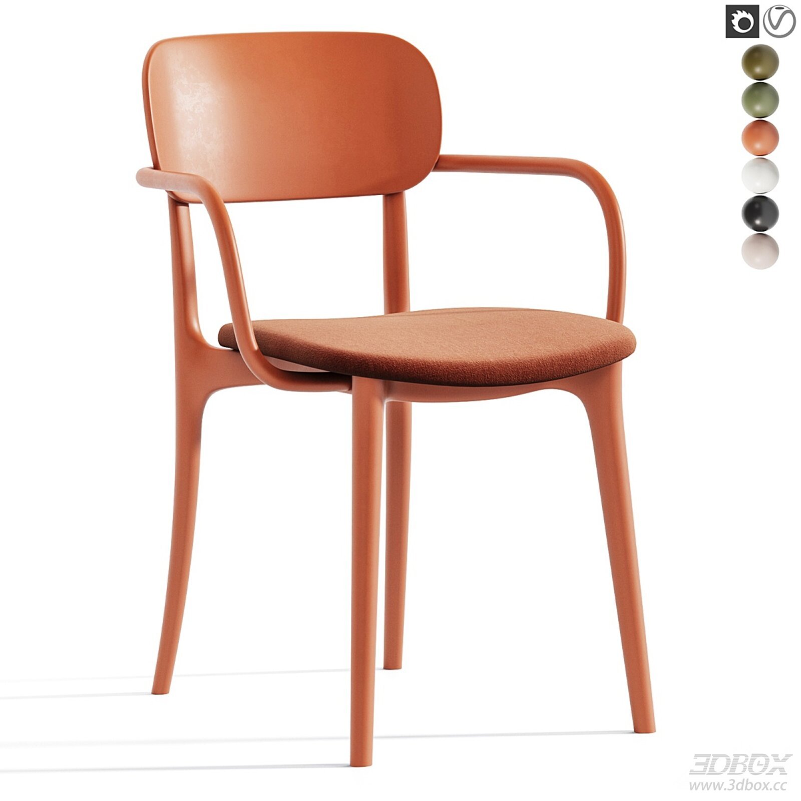 Modern Minimalist Wooden Frame Armchair with Fabric Cushion 3D model - front view