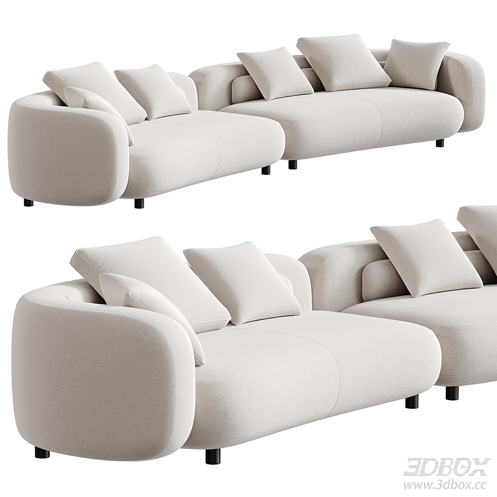 Minotti Modern Fabric Sofa Set Light Beige 3D model - thumbnail 1