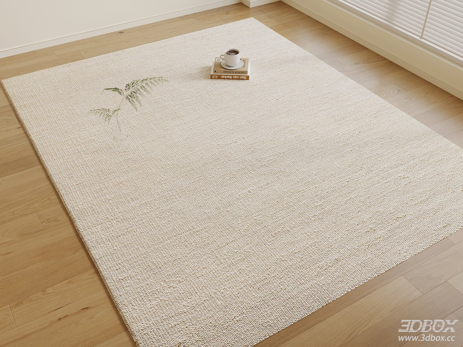 Mid Century Beige Square Fabric Carpet 3D model - front view