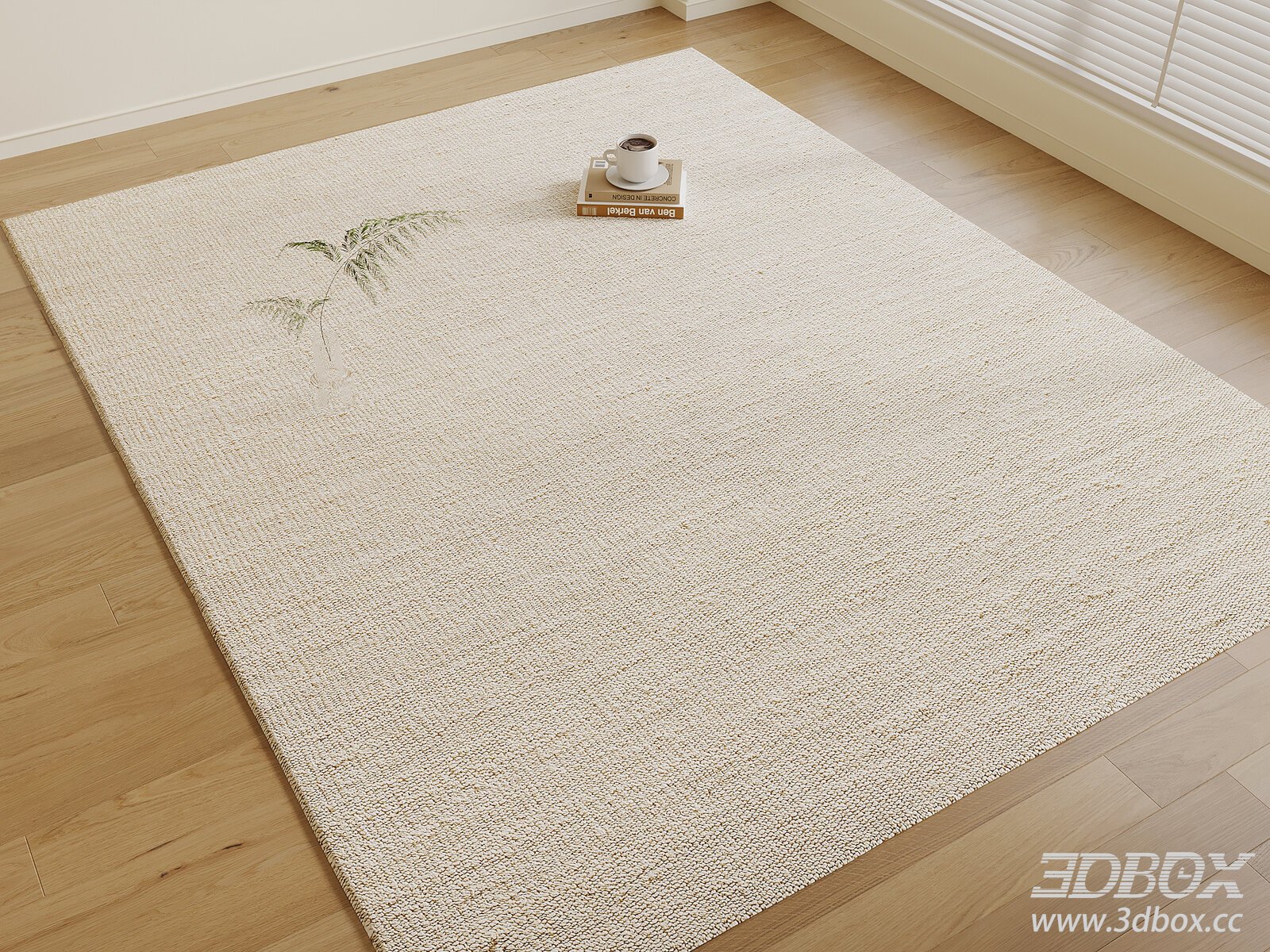 Mid Century Beige Square Fabric Carpet 3D model - thumbnail 1