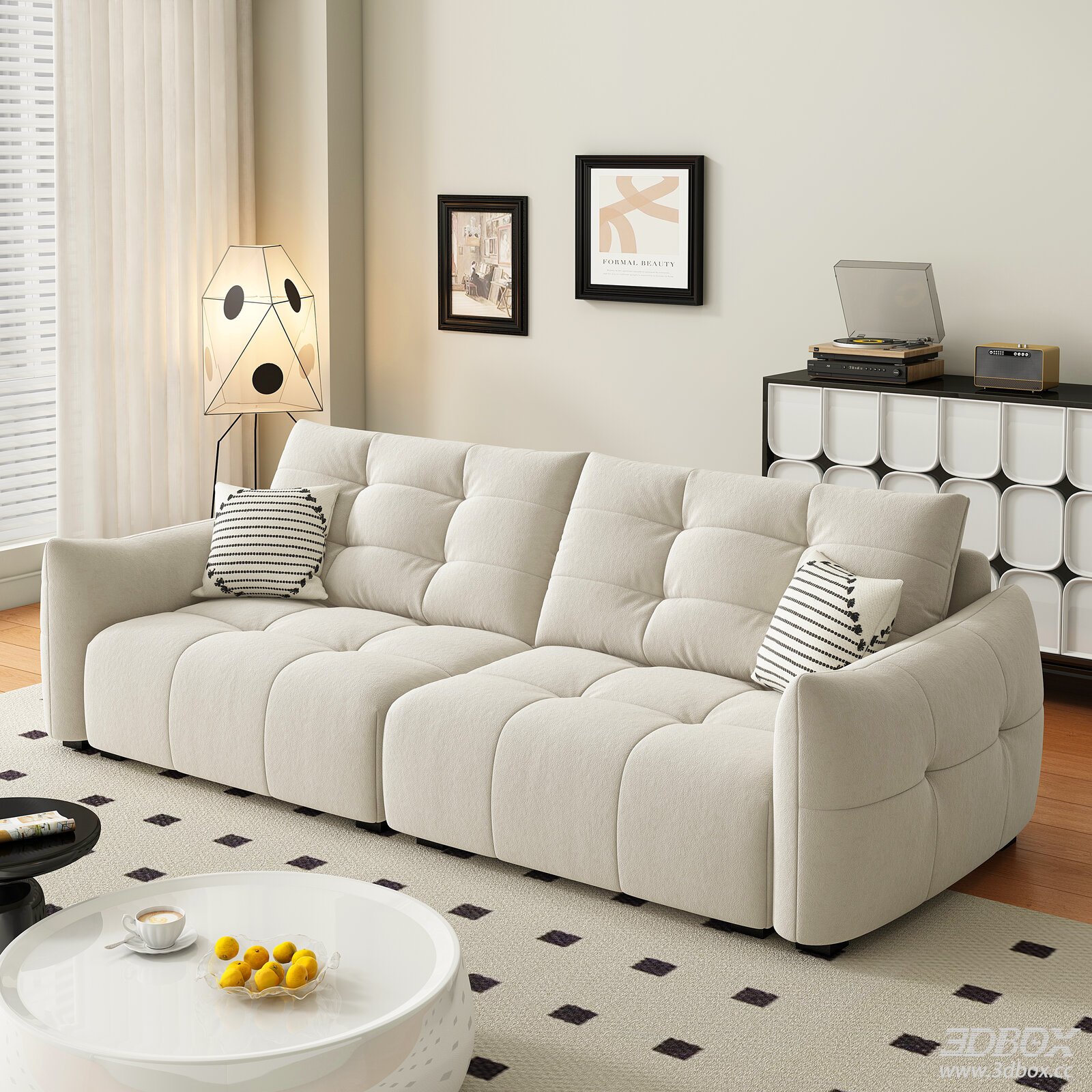 Modern Cream Fabric Sofa Set Living Room 3D model - front view