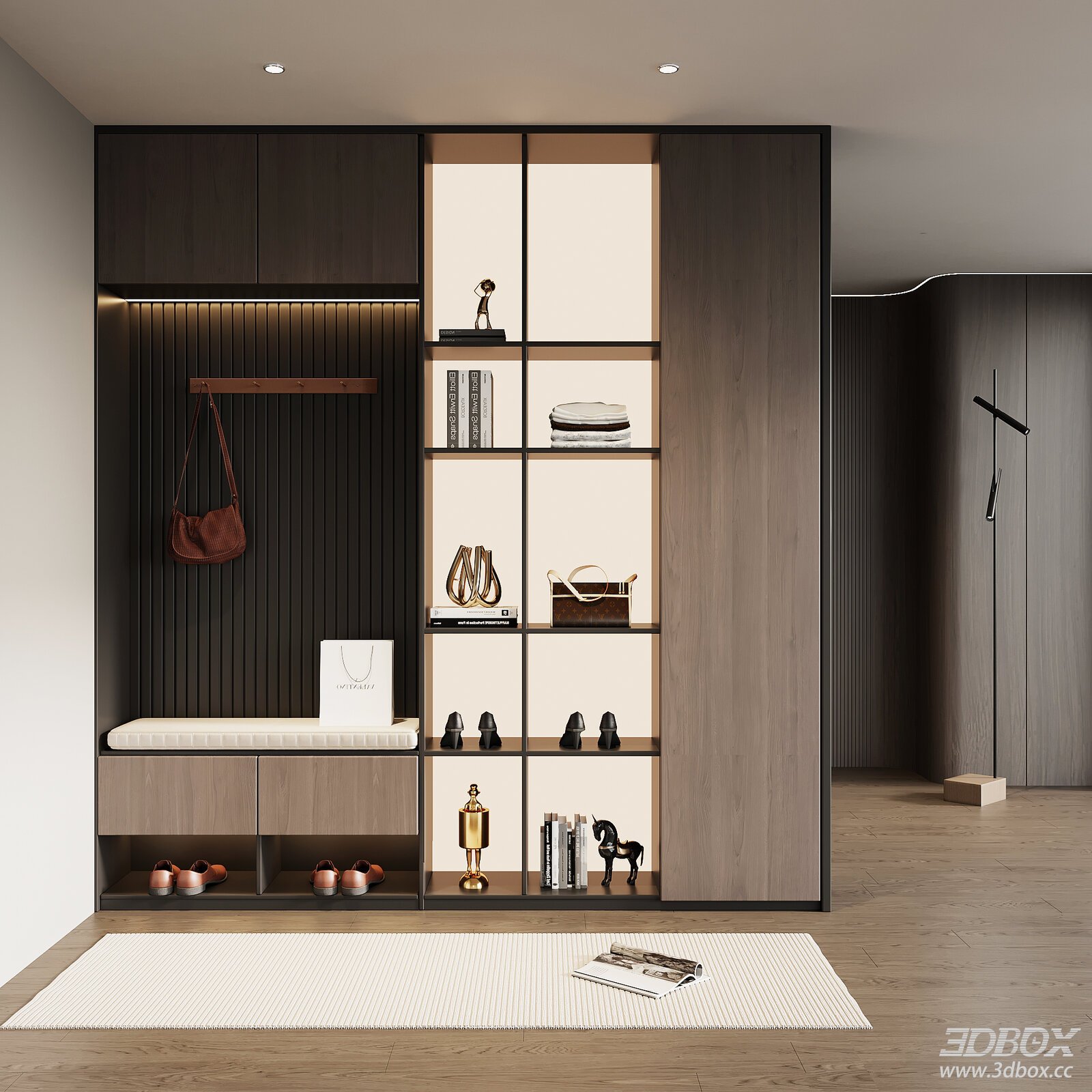 Modern Italian Style Hallway Entry Shoe Cabinet 3D model - front view