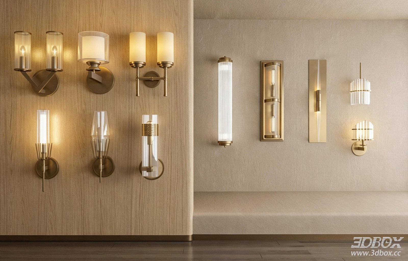 Modern Decorative Brass Glass Wall Light Set 3D model - front view