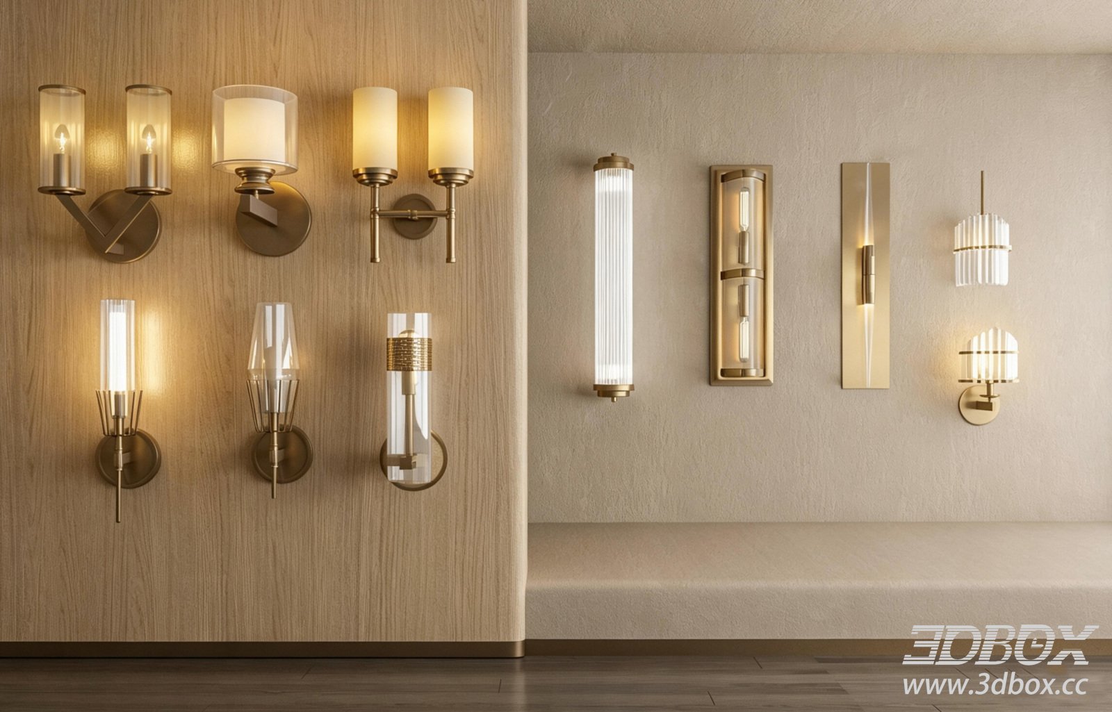 Modern Decorative Brass Glass Wall Light Set 3D model - thumbnail 1