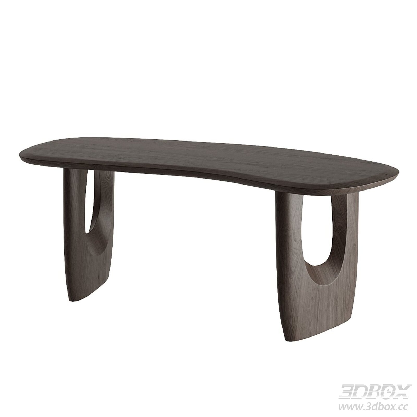Modern Curved Solid Wood Office Desk 3D model - thumbnail 1