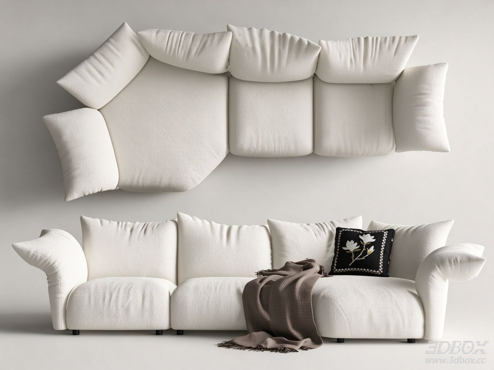 Modern White Fabric Modular Sofa Set 3D model - front view