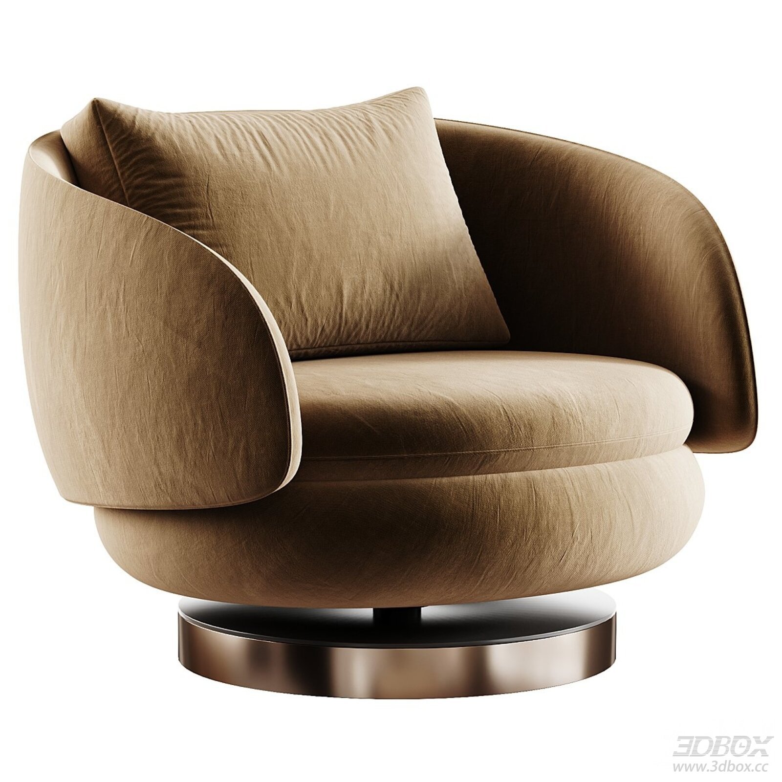 Modern Swivel Fabric Armchair with Bronze Metal Base 3D model - front view