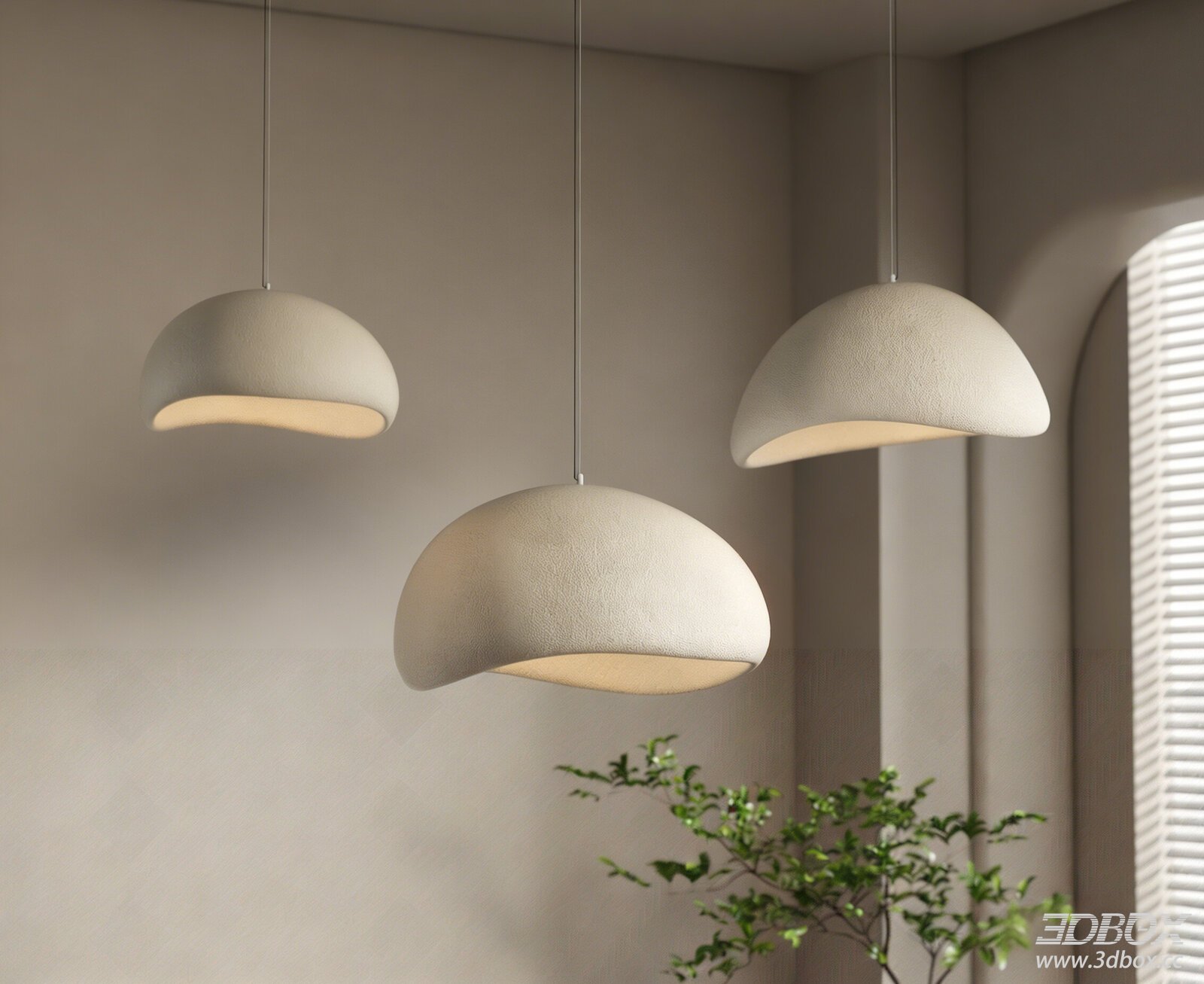 Wabi Sabi Style Dome Pendant Light Set 3D model - front view