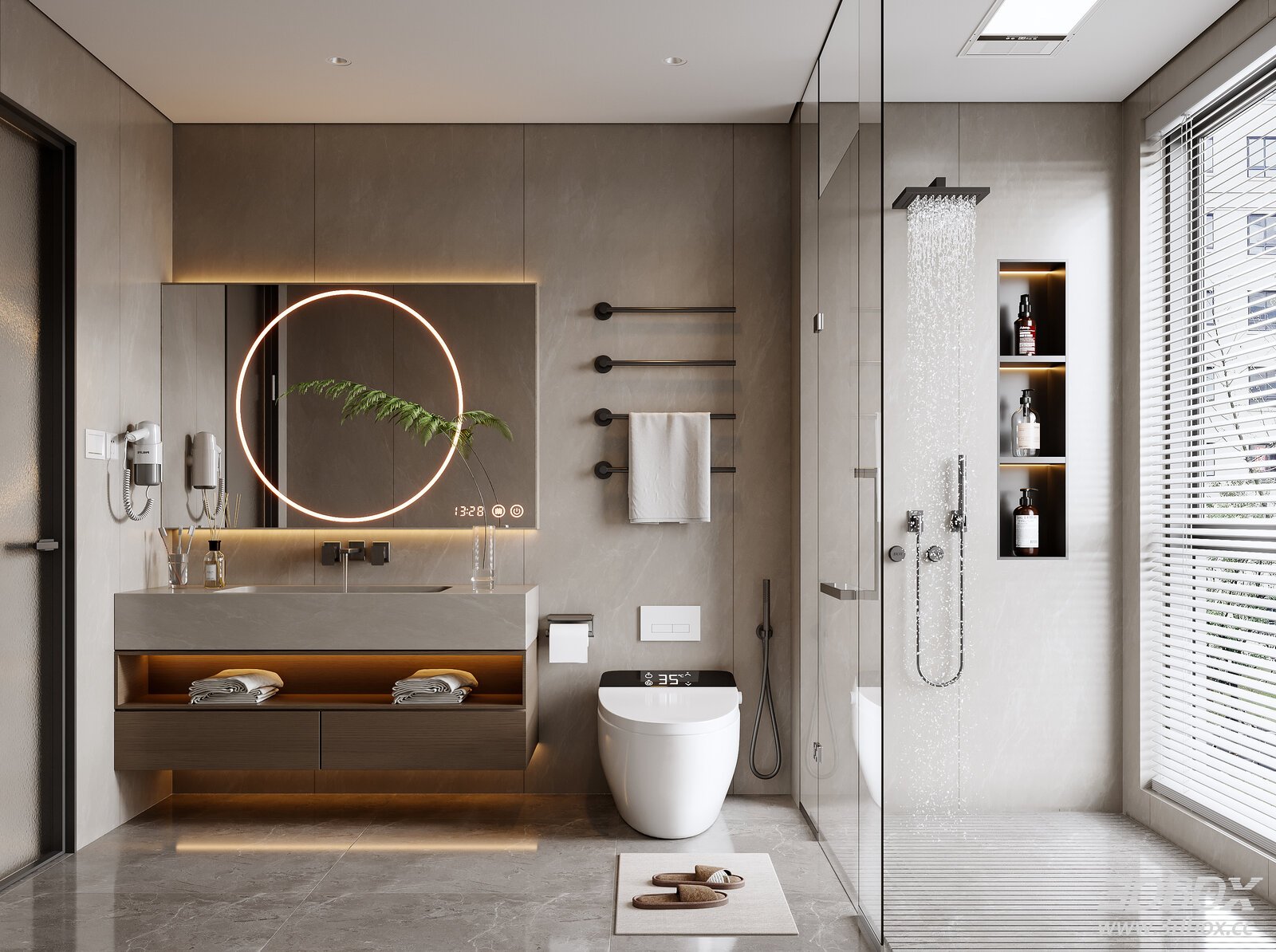 Modern Italian Style Luxury Bathroom Interior Scene 3D model - front view