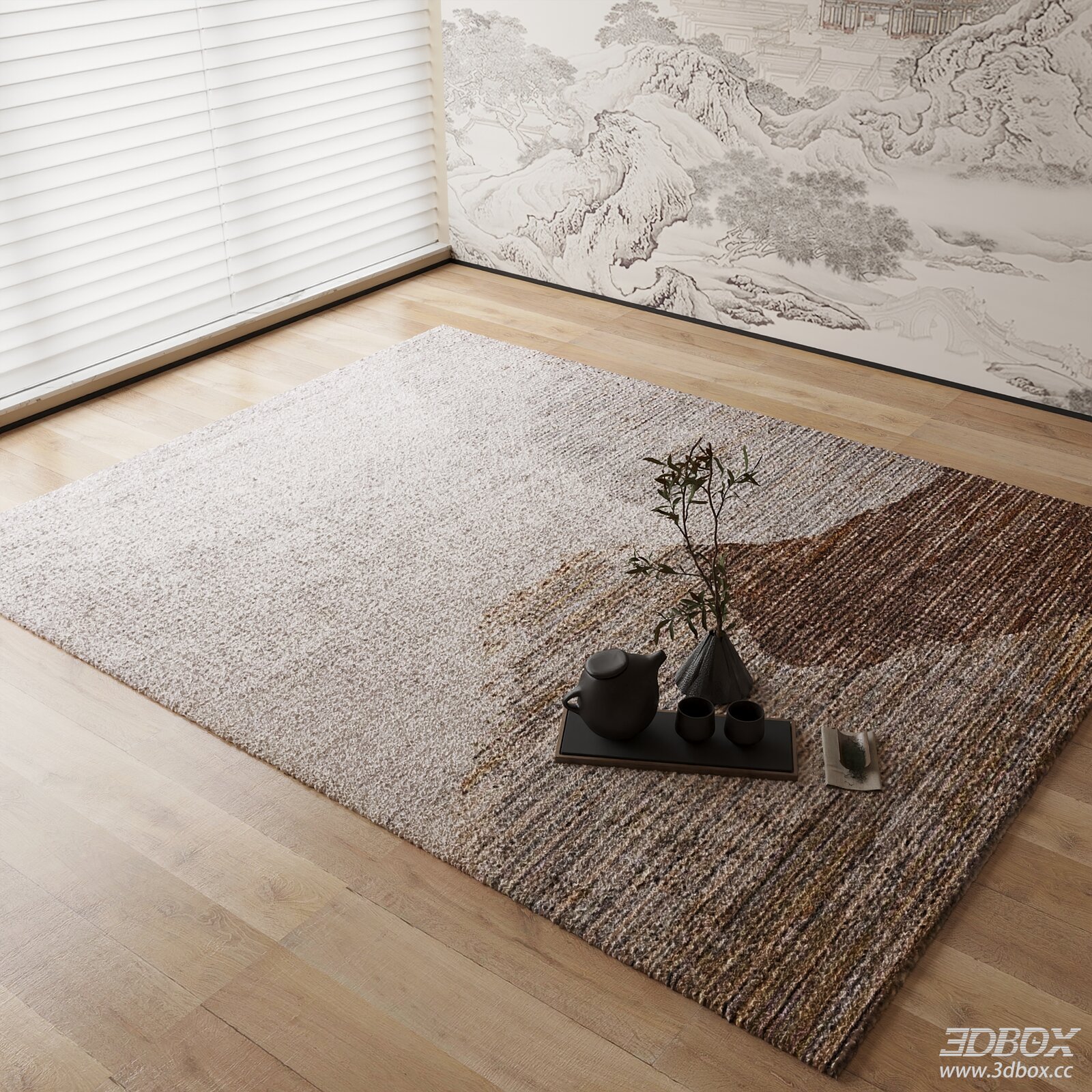 New Chinese Style Textured Woven Carpet 3D model - front view