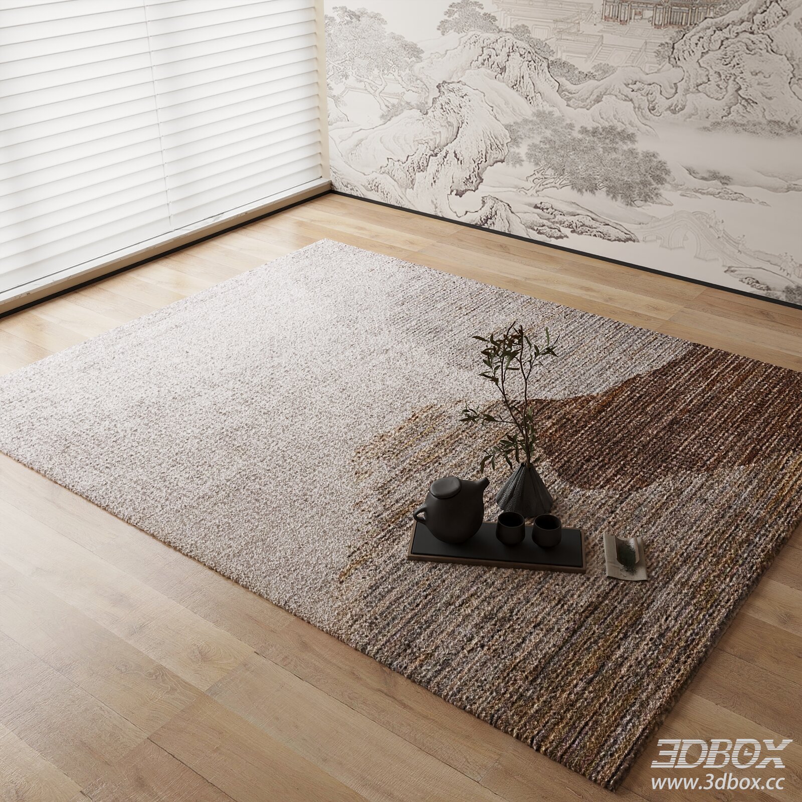 New Chinese Style Textured Woven Carpet 3D model - thumbnail 1