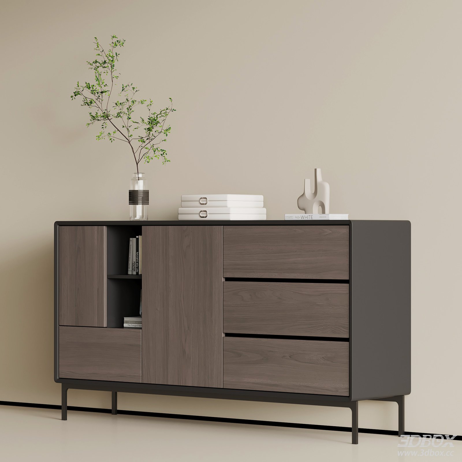 Modern Italian Style Entryway Sideboard Cabinet 3D model - front view