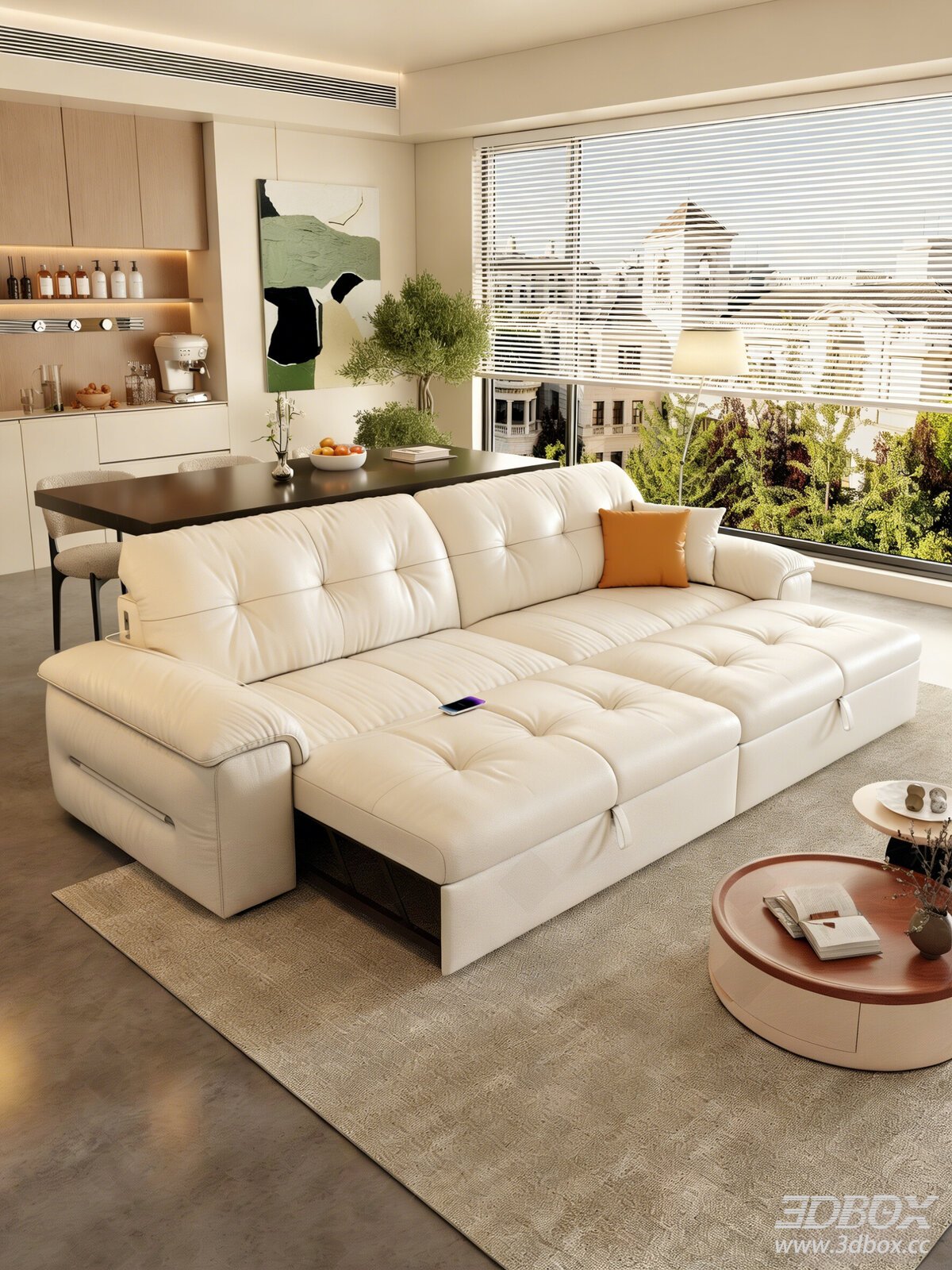 Cream Style Modern Leather Electric Sofa Set Living Room 3D model - front view