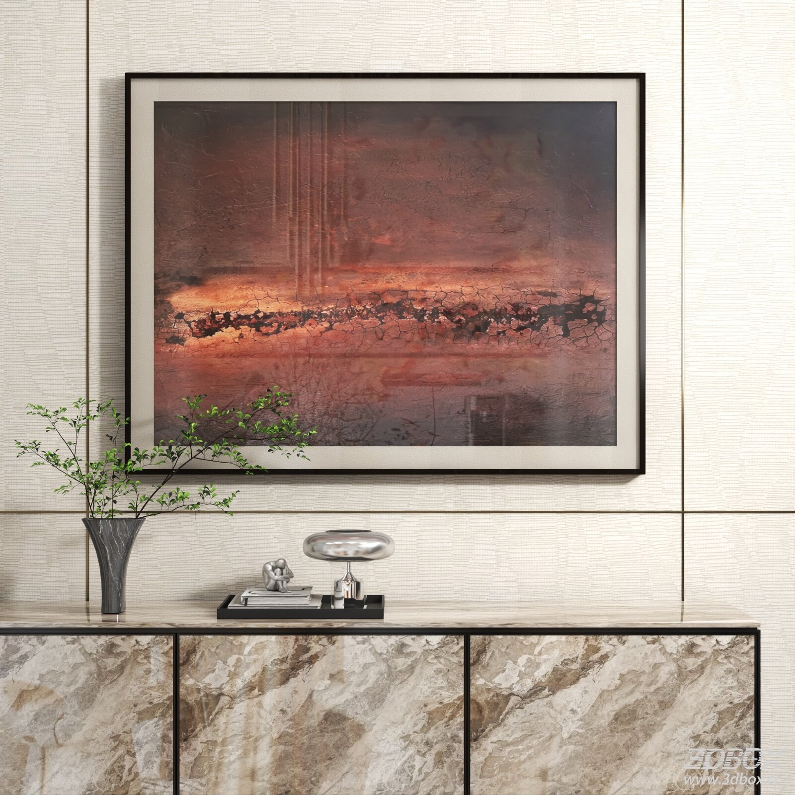 Modern Abstract Decorative Wall Frame Painting 3D model - front view