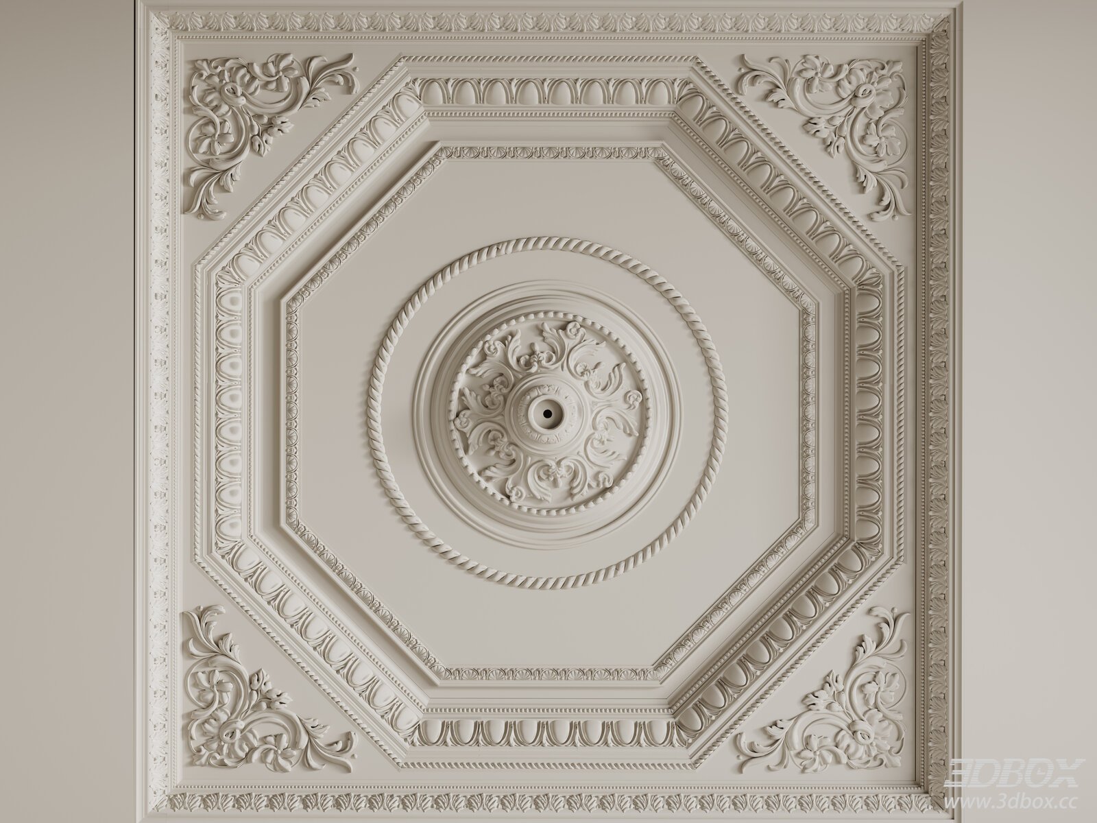 French Style Ornate Decorative Plaster Ceiling Molding 3D model - front view
