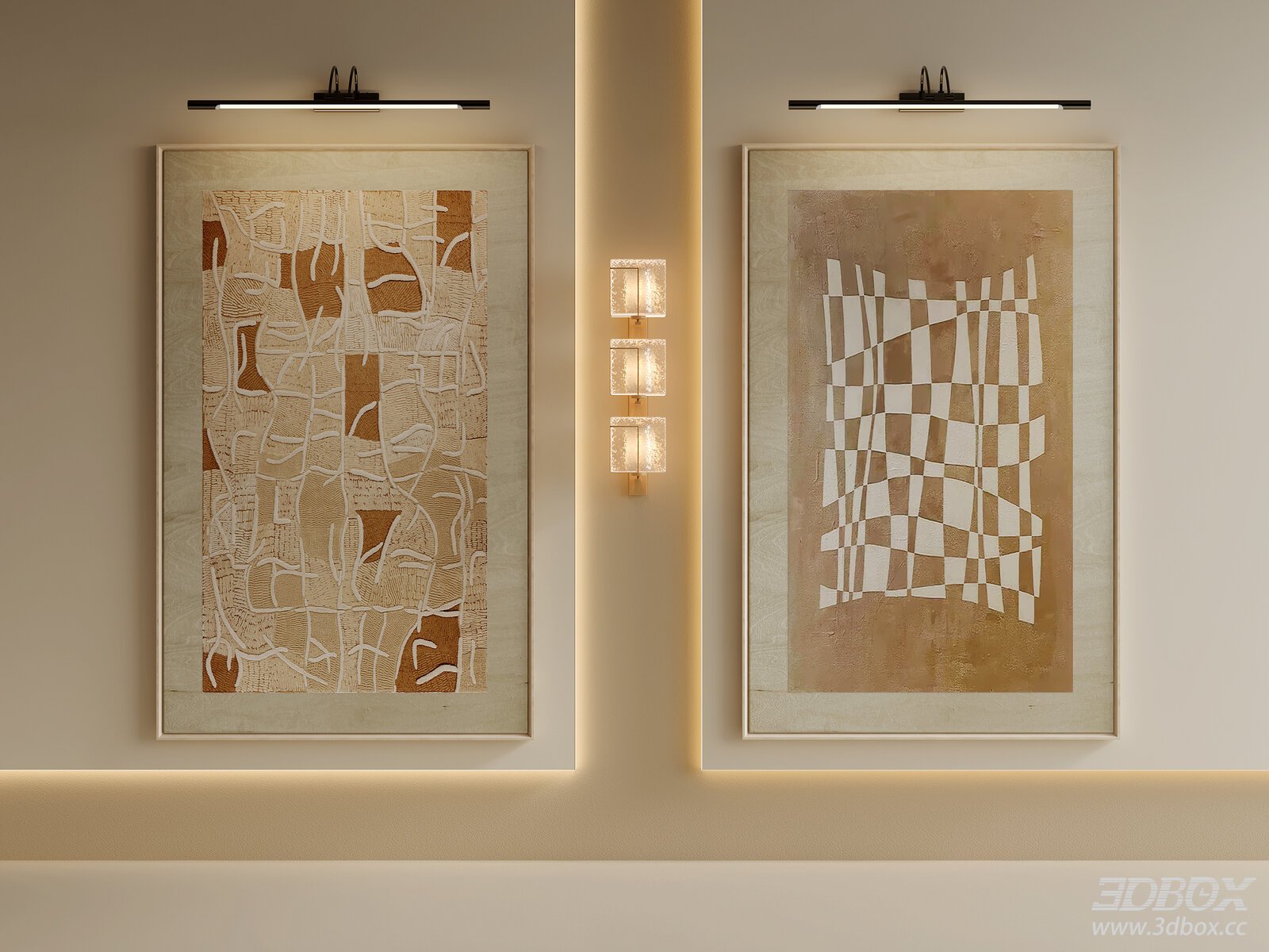 Wabi Sabi Abstract Decorative Painting Set Wall Art 3D model - front view