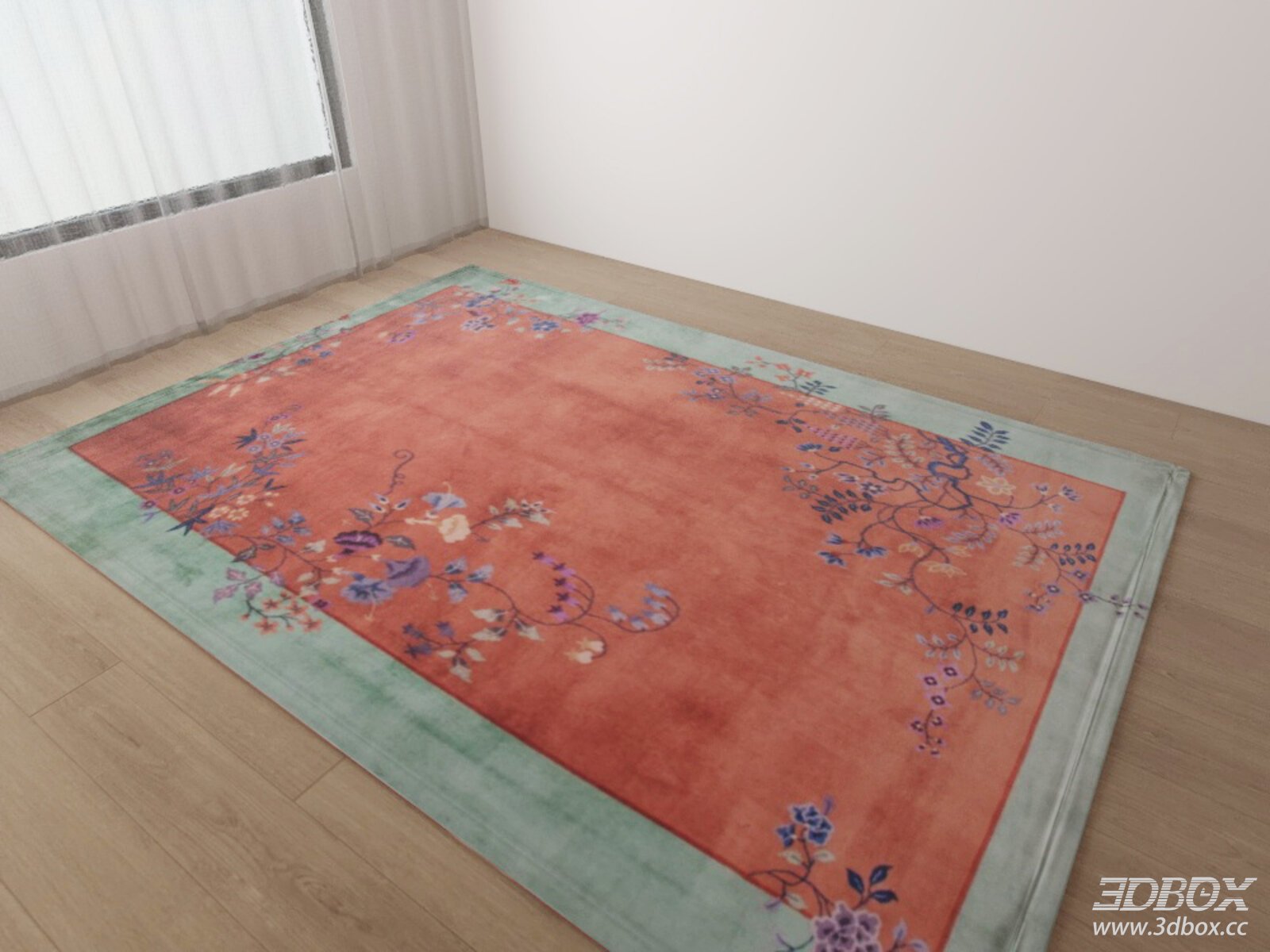 Modern Floral Pattern Colorful Decorative Carpet 3D model - front view