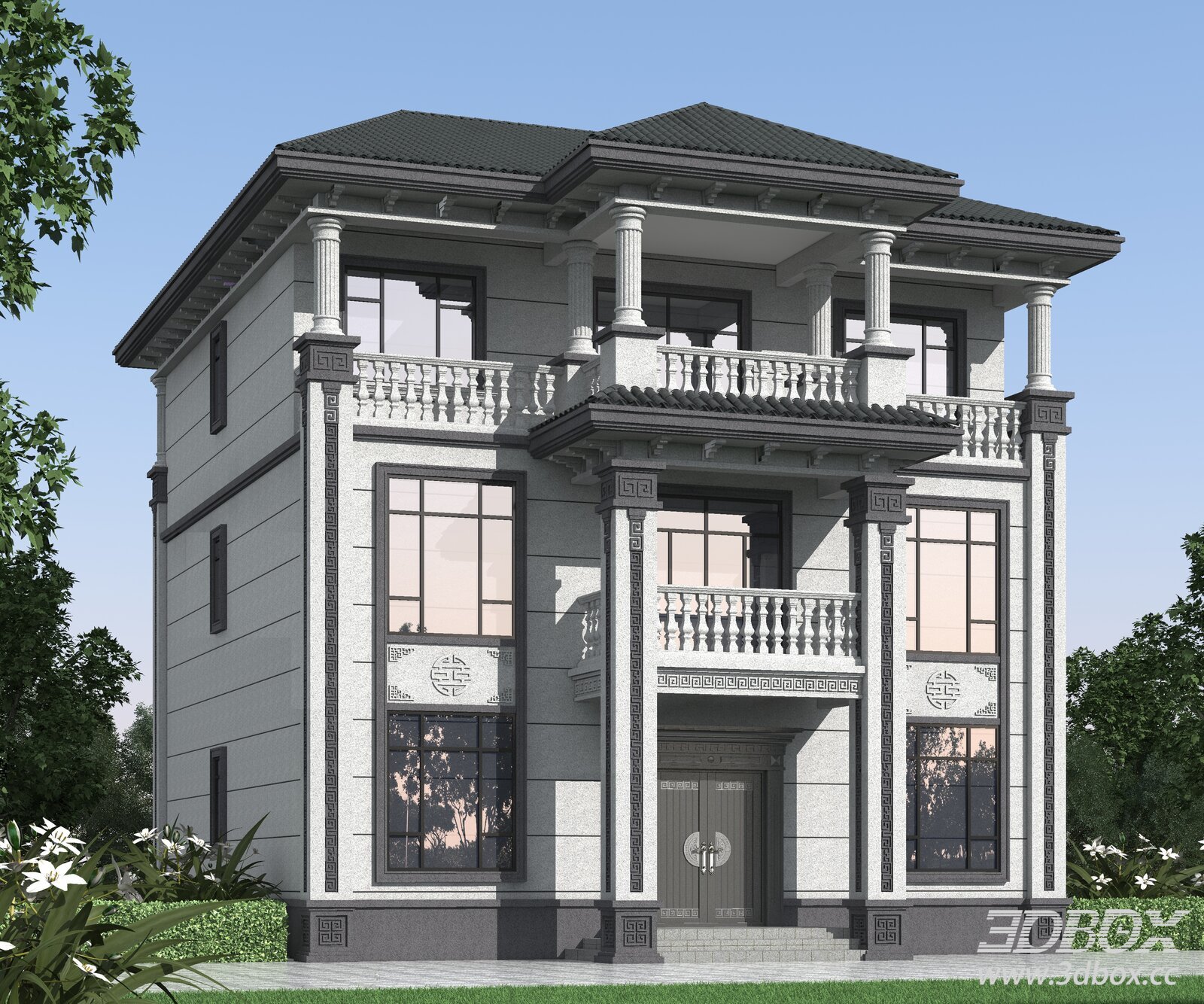 Chinese Style Luxury Villa Exterior Building 3D model - thumbnail 1
