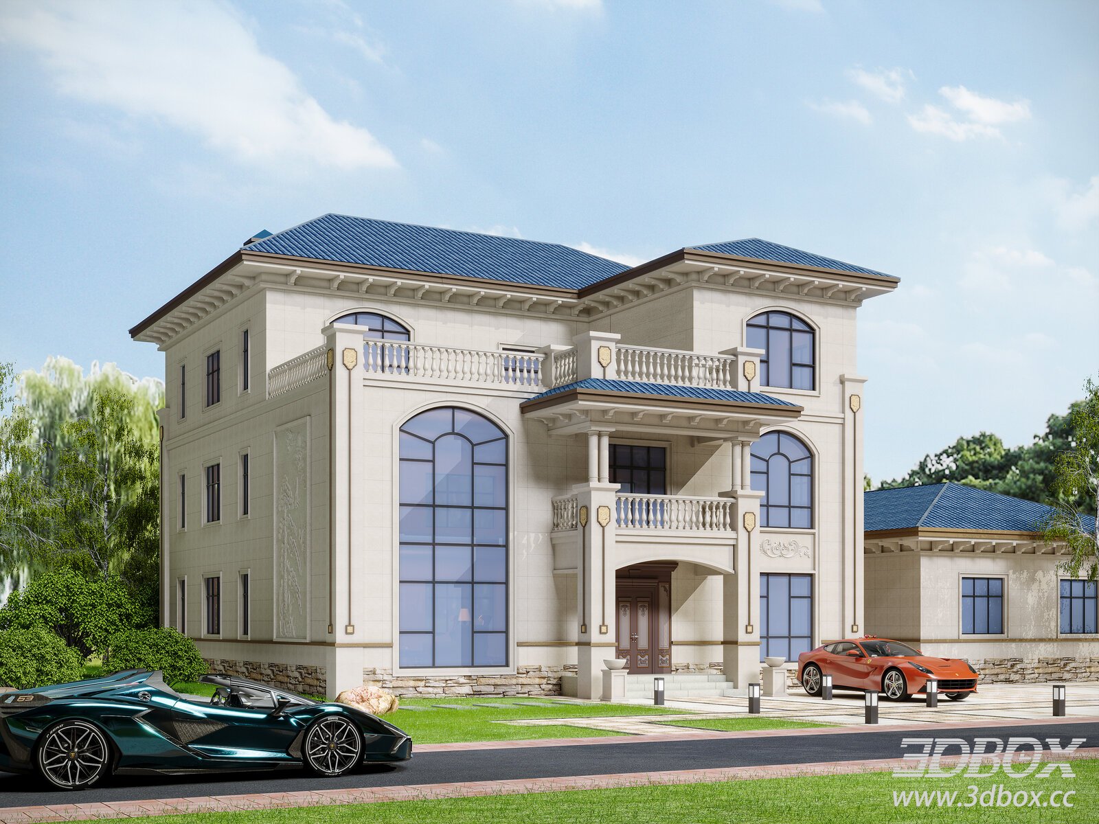 Neoclassical Luxury Villa Exterior Scene 3D model - thumbnail 1