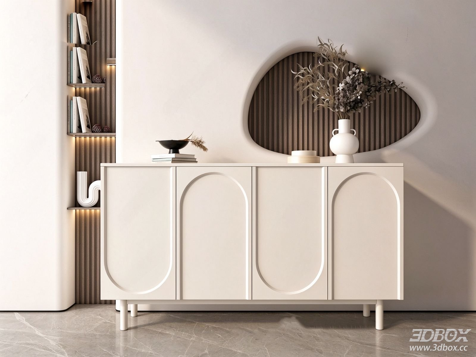 Cream Style Modern Minimalist Sideboard Cabinet 3D model - front view