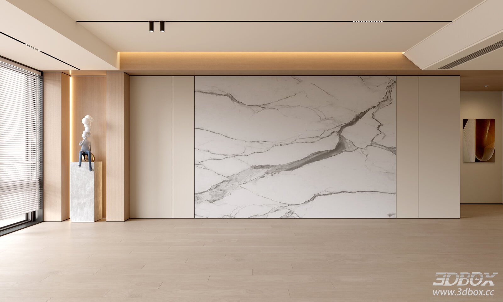 Modern Cream Style Living Room Marble Background Wall 3D model - front view