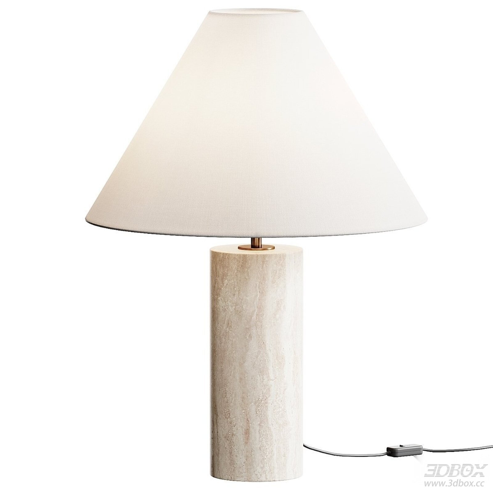 Modern Travertine Base Table Lamp with Fabric Shade 3D model - front view