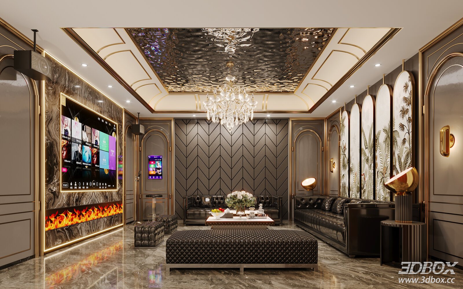 American Style Luxury Karaoke KTV Room Interior Scene 3D model - front view