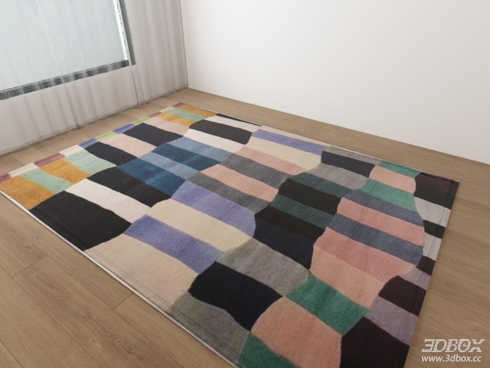 Colorful Geometric Bauhaus Style Area Rug 3D model - front view