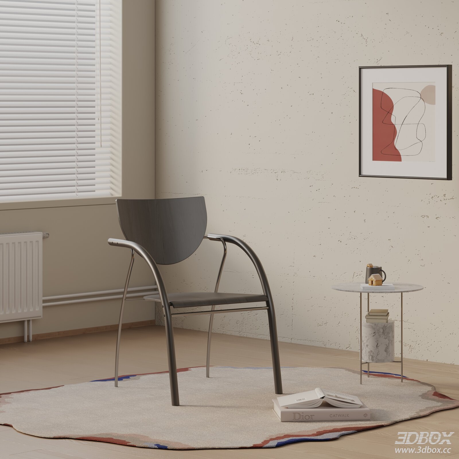 Modern Metal Frame Dining Chair 3D model - front view