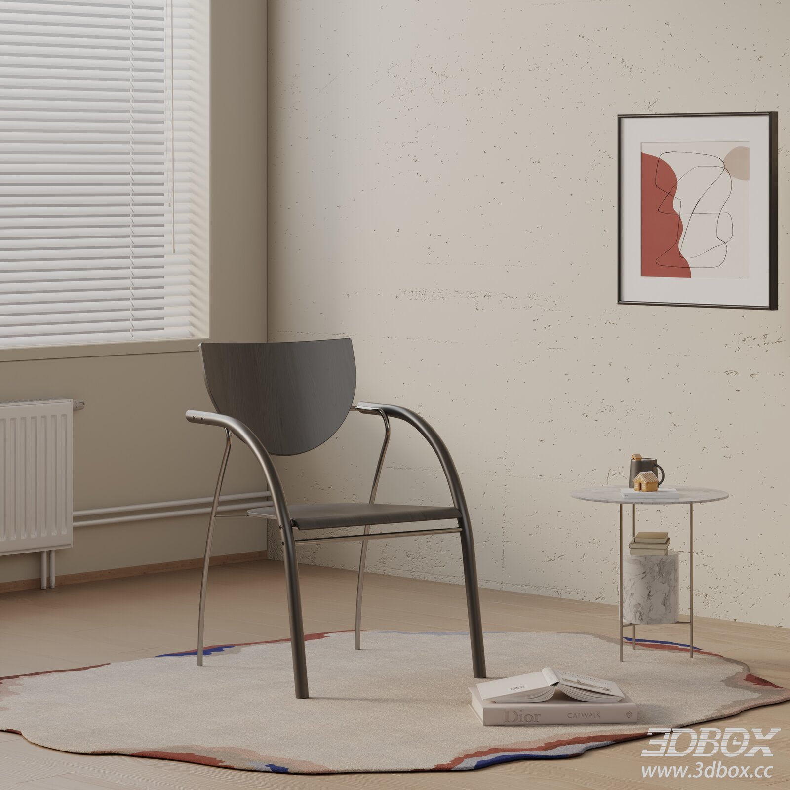 Modern Metal Frame Dining Chair 3D model - thumbnail 1