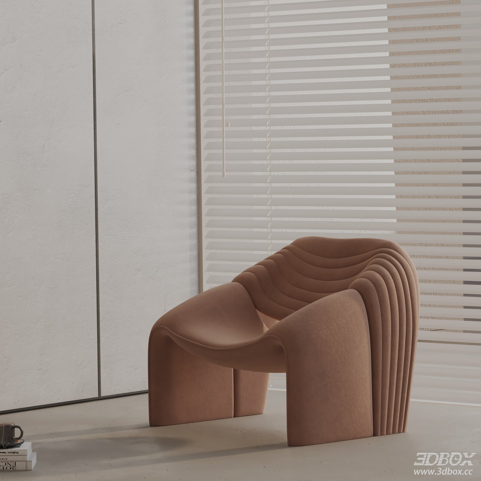 Modern Minimalist Fabric Upholstered Accent Armchair 3D model - front view