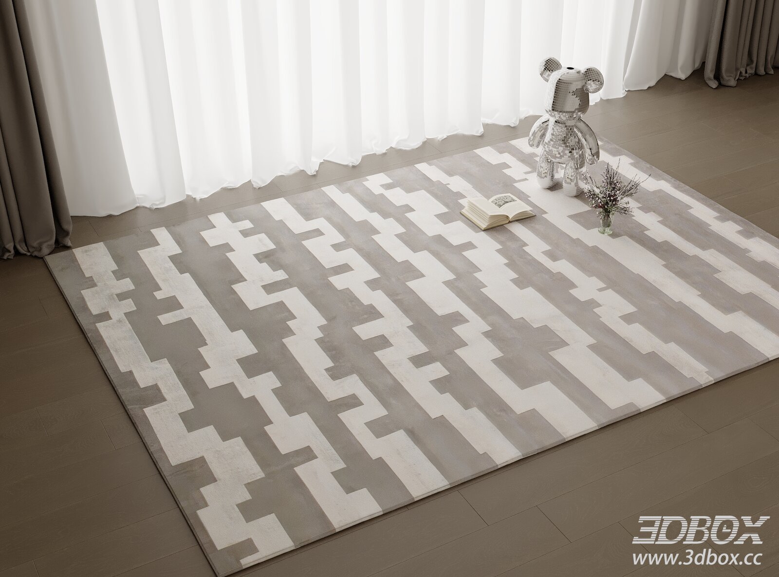 Modern Geometric Pattern Gray Beige Carpet 3D model - thumbnail 1
