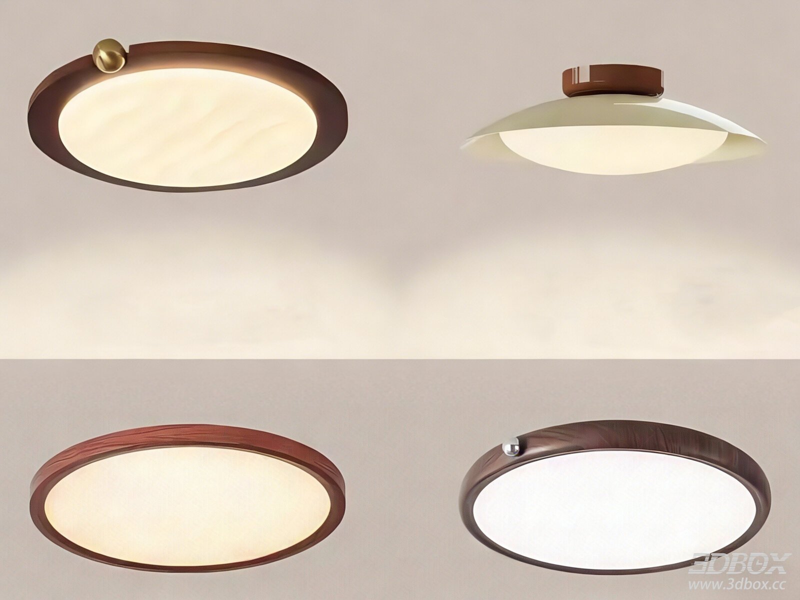 Modern Minimalist Round Wooden Ceiling Lamp Set 3D model - front view