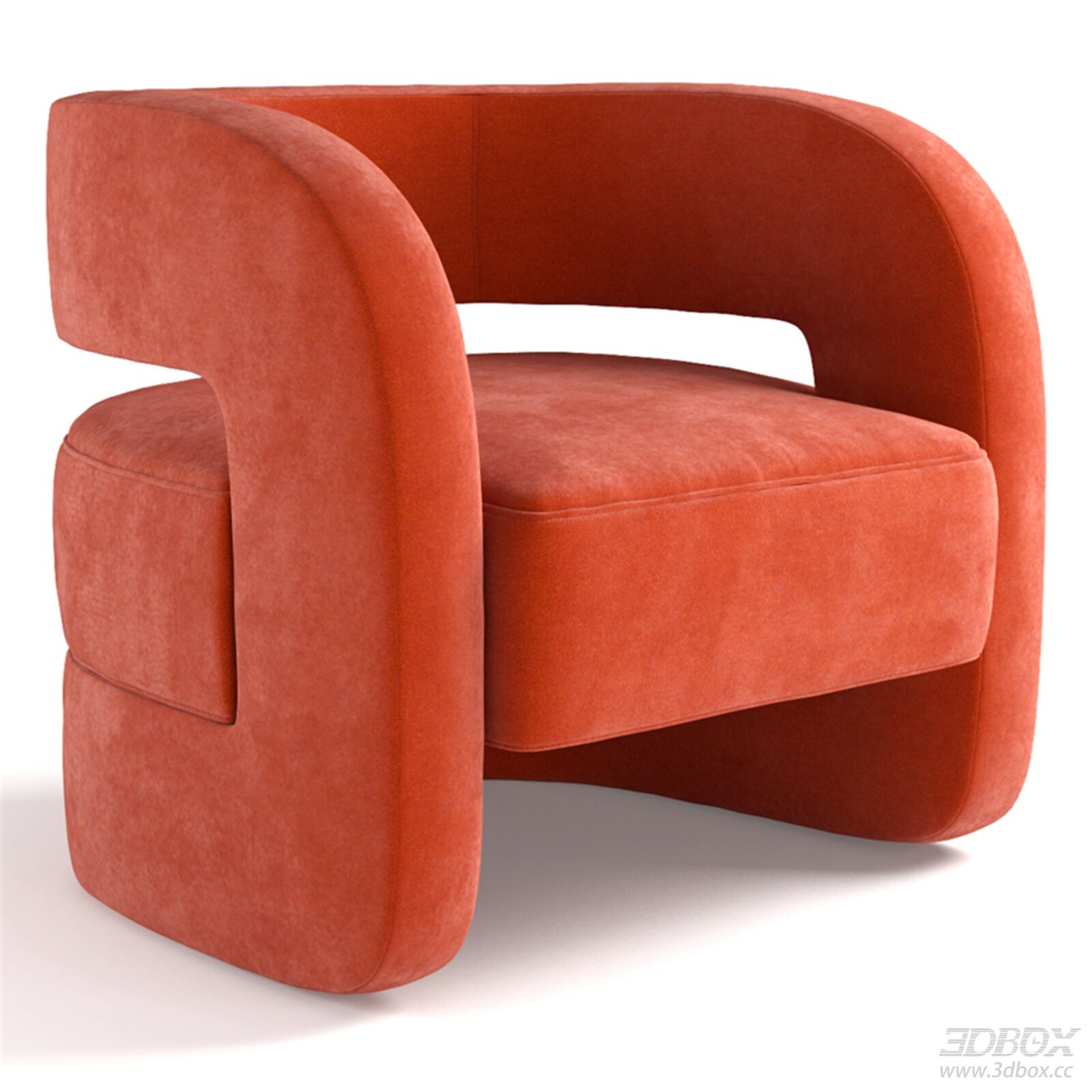 Modern Orange Velvet Armchair 3D model - front view