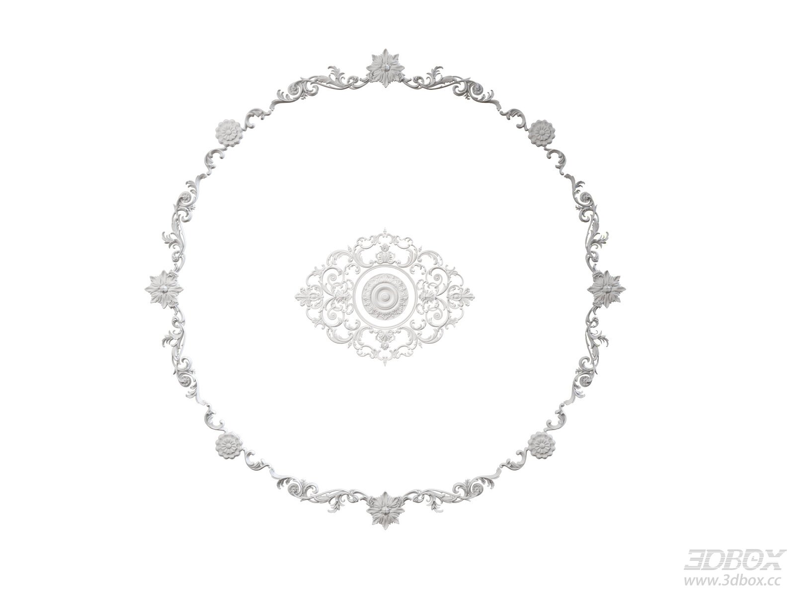 Vintage French Ornate Plaster Ceiling Medallion Set 3D model - front view